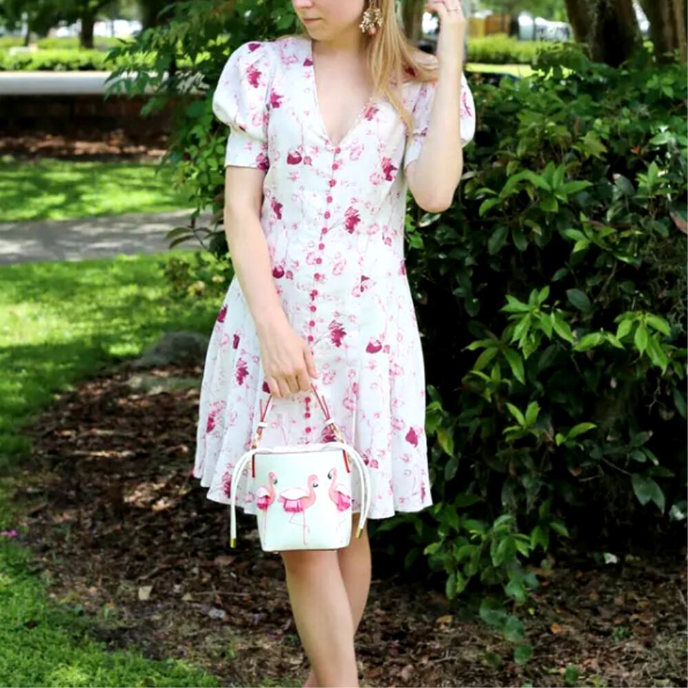 Chelsea & Walker Pink White Floral Mini Dress SIZE 6 Linen Cottage Designer $400